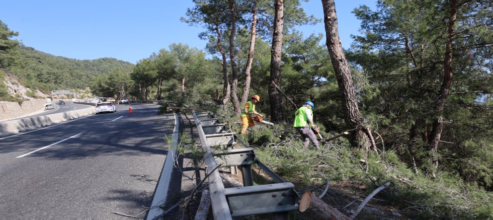 SAKAR GEÇİDİ’NDE ORMAN YANGINLARINA KARŞI YOL KENARI TEMİZLİĞİ